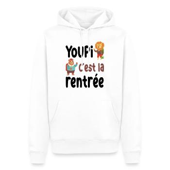 Youpi c'est la rentrée / Humour retour à l'école - Sweat à capuche Premium bio Homme - blanc - Devant - Nico (187cm)