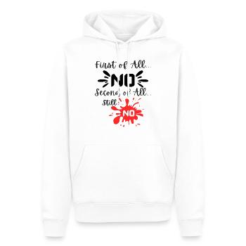 First Of All No Second Of All No - Men’s Premium Organic Hoodie - white - Front - Nico (187cm)