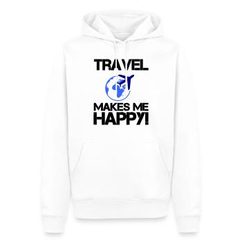 Voyagez heureux - Sweat à capuche Premium bio Homme - blanc - Devant - Nico (187cm)