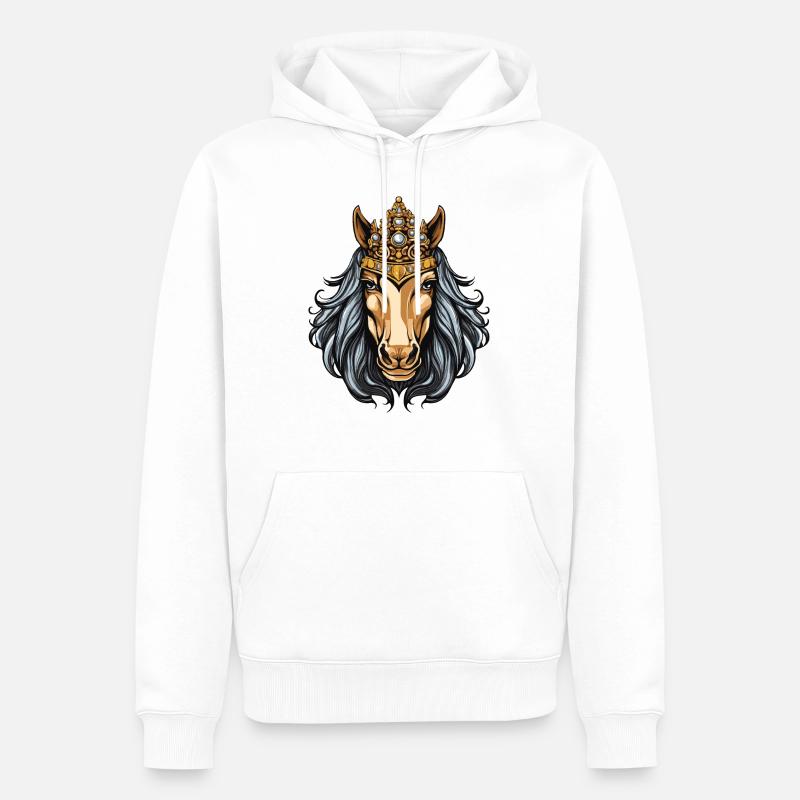 Pferd Krone - Männer Premium Bio Hoodie - Weiß