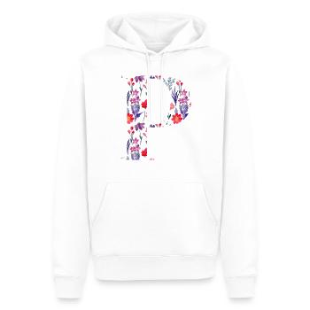 Personalisierter Blumenbuchstabe p - Geschenkidee - Männer Premium Bio Hoodie - Weiß - Vorne - Nico (187cm)