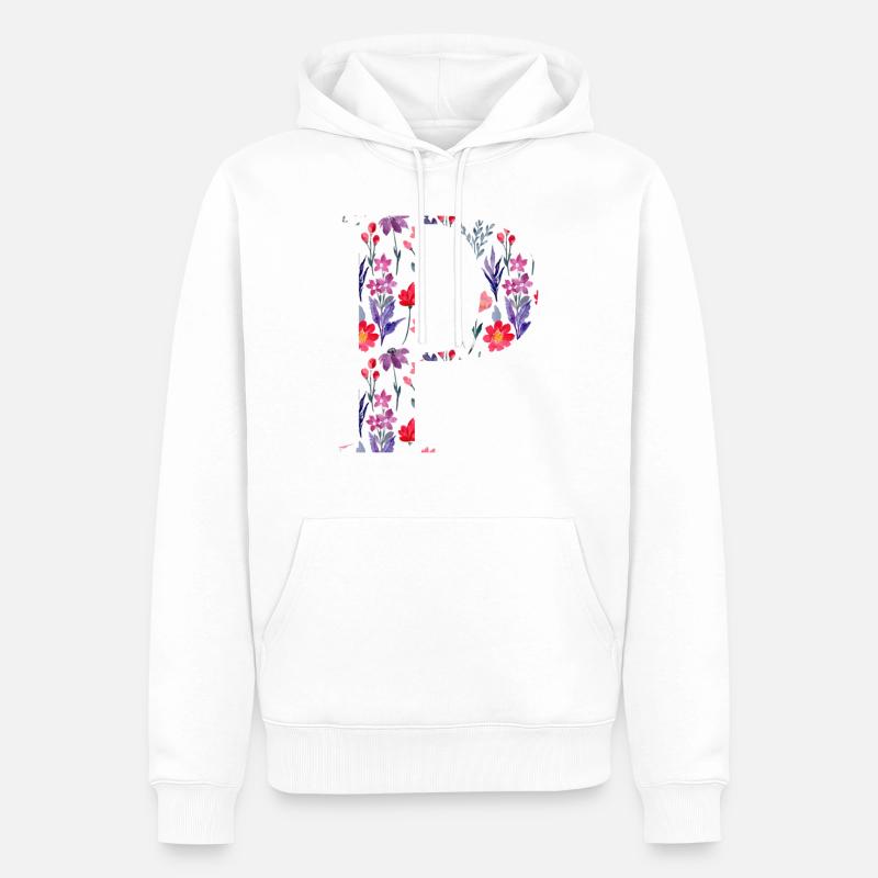 Personalisierter Blumenbuchstabe p - Geschenkidee - Männer Premium Bio Hoodie - Weiß