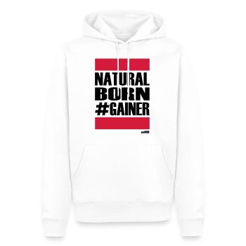NATURAL BORN GAINER - Männer Premium Bio Hoodie - Weiß - Vorne - Nico (187cm)