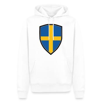 SWEDEN FLAG SHIELD - Männer Premium Bio Hoodie - Weiß - Vorne - Nico (187cm)