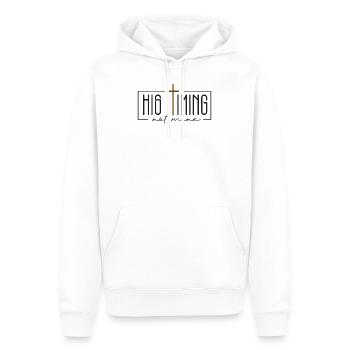 Christliches Geschenk - Sein Timing ist nicht mein - Männer Premium Bio Hoodie - Weiß - Vorne - Nico (187cm)