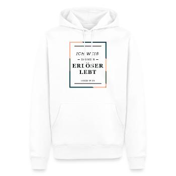 Ich weiß das mein Erlöser lebt, Christlich - Männer Premium Bio Hoodie - Weiß - Vorne - Nico (187cm)