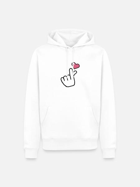 heart finger love koreaanse pop - Mannen Premium Bio hoodie - wit