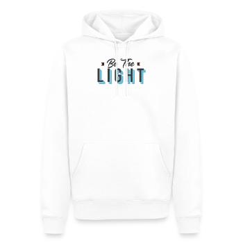 Sei ein Licht. Christliches Geschenk - Männer Premium Bio Hoodie - Weiß - Vorne - Nico (187cm)