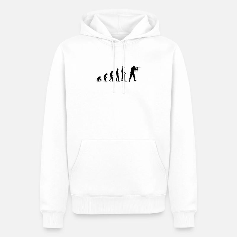 Evolution desmenschen Soldat Kämpfer Waffe - Männer Premium Bio Hoodie - Weiß