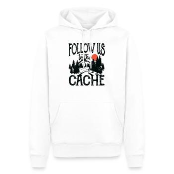 Follow Us To The Cache - Men’s Premium Organic Hoodie - white - Front - Nico (187cm)
