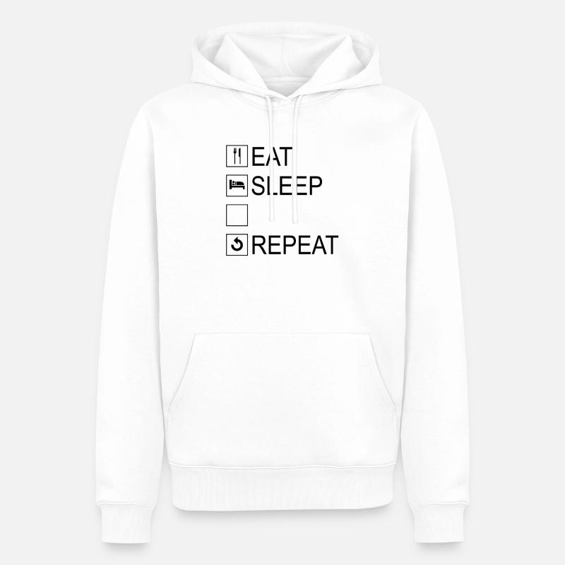 Modèle Eat Sleep Repeat - Sweat à capuche Premium bio Homme - blanc