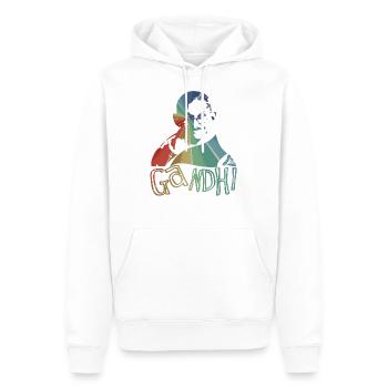 Reverse® Idol Collection - Mahatma Gandhi - Farbe - Männer Premium Bio Hoodie - Weiß - Vorne - Nico (187cm)