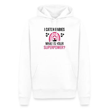 Cadeau de sage-femme | Femme sage-femme obstétricienne - Sweat à capuche Premium bio Homme - blanc - Devant - Nico (187cm)