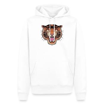 Traditioneller Tattoo Tigerkopf mit offenem - Männer Premium Bio Hoodie - Weiß - Vorne - Nico (187cm)