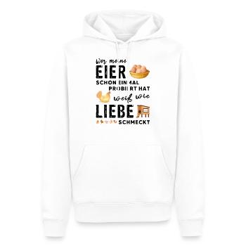 Lustiger Eier Spruch - Hühnerzüchter und Landwirt - Männer Premium Bio Hoodie - Weiß - Vorne - Nico (187cm)