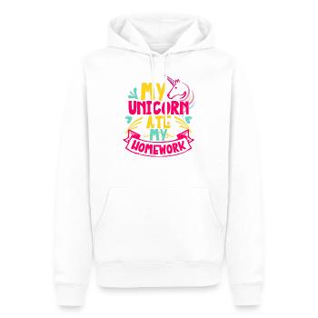 Homework eaten - Funny unicorn saying - Men’s Premium Organic Hoodie - white - Front - Nico (187cm)