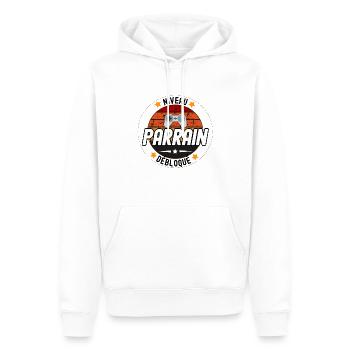 niveau Parrain débloqué - cadeau Parrain - Sweat à capuche Premium bio Homme - blanc - Devant - Nico (187cm)