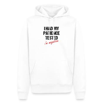i had my patience tested, i’m negative - Sweat à capuche Premium bio Homme - blanc - Devant - Nico (187cm)
