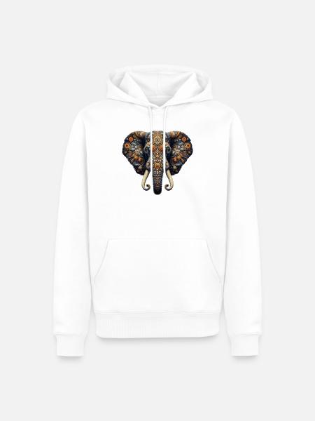 Im Mosaik-Stil verzierter Elefant - Männer Premium Bio Hoodie - Weiß