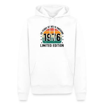 50 ans d’être génial 1976 Édition limitée - Sweat à capuche Premium bio Homme - blanc - Devant - Nico (187cm)