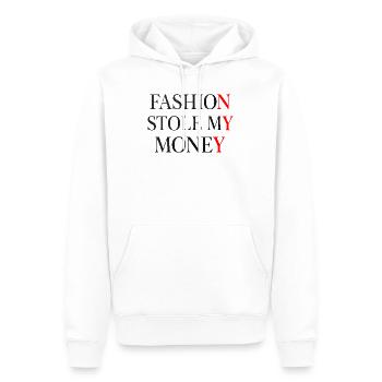La mode m’a volé mon argent - Sweat à capuche Premium bio Homme - blanc - Devant - Nico (187cm)