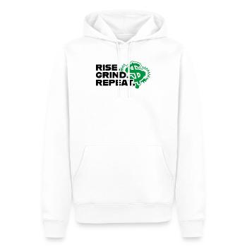 Rise Grind Repeat - Motivation - Männer Premium Bio Hoodie - Weiß - Vorne - Nico (187cm)