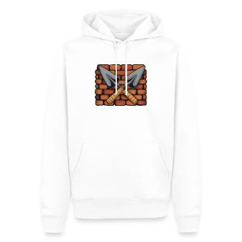 Maurersymbol: Überkreuzte Kellen vor Ziegelwand - Männer Premium Bio Hoodie - Weiß - Vorne - Nico (187cm)