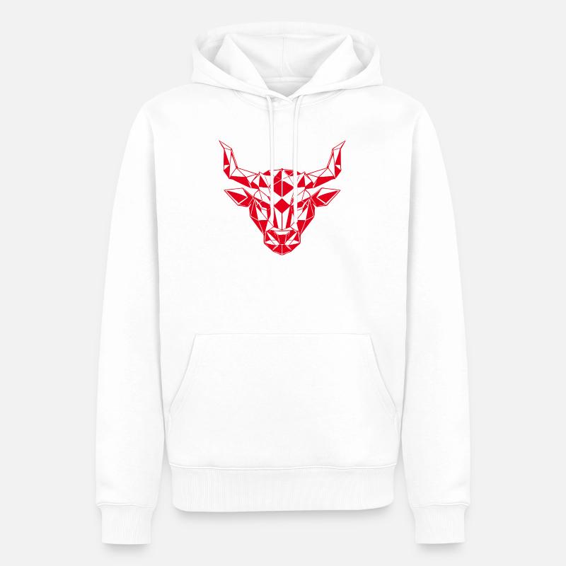 Tête de taureau rouge low-poly - Sweat à capuche Premium bio Homme - blanc