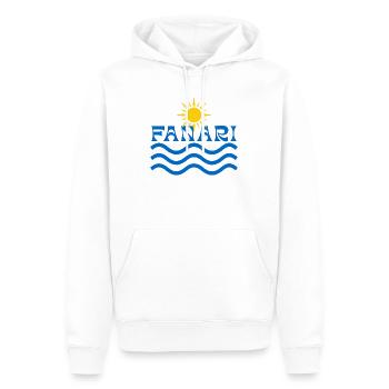 Fanari Sun and Waves Logo Crest - Men’s Premium Organic Hoodie - white - Front - Nico (187cm)