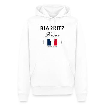 Biarritz France Coordinates Travel Souvenir - Men’s Premium Organic Hoodie - white - Front - Nico (187cm)