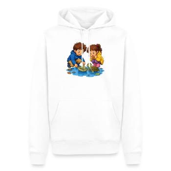 Kinder Schildkröte Blattboot in Pfütze Süß Motiv - Männer Premium Bio Hoodie - Weiß - Vorne - Nico (187cm)