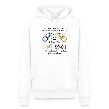 Faire du vélo, j’ai peut-être l’air de t’écouter - Sweat à capuche Premium bio Homme - blanc - Devant - Nico (187cm)