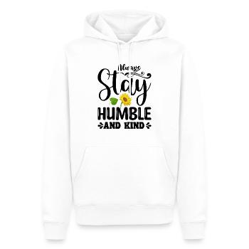 Bleiben Sie immer bescheiden und freundlich - Männer Premium Bio Hoodie - Weiß - Vorne - Nico (187cm)