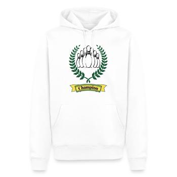 Bowling Kegeln Champion, Sieger, grün gelb - Männer Premium Bio Hoodie - Weiß - Vorne - Nico (187cm)