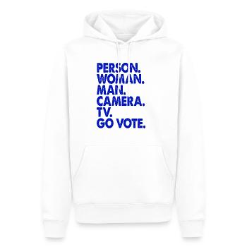 Person Woman Man Camera TV Go Vote - Men’s Premium Organic Hoodie - white - Front - Nico (187cm)