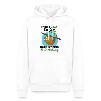 Chillendes Faultier highly motivated to do NOTHING - Männer Premium Bio Hoodie - Weiß - Vorne - Nico (187cm)