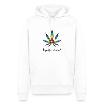 psychedelisches Cannabisblatt - legalize it now! - Männer Premium Bio Hoodie - Weiß - Vorne - Nico (187cm)