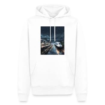 Japon Train Nuit Pluvieuse - Sweat à capuche Premium bio Homme - blanc - Devant - Nico (187cm)