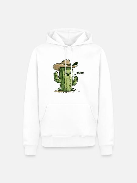 Kaktus mit Cowboyhut - Männer Premium Bio Hoodie - Weiß
