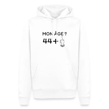 mon âge 45 - Sweat à capuche Premium bio Homme - blanc - Devant - Nico (187cm)