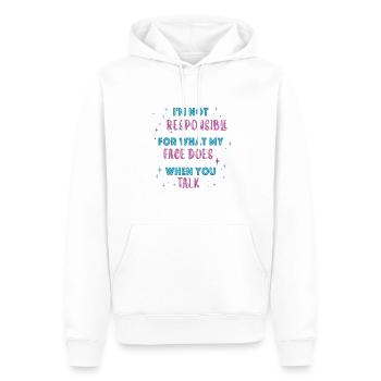Je ne suis pas responsable de ce que mon visage te dit - Sweat à capuche Premium bio Homme - blanc - Devant - Nico (187cm)