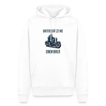 Unterschätze nie einen Biker - Männer Premium Bio Hoodie - Weiß - Vorne - Nico (187cm)
