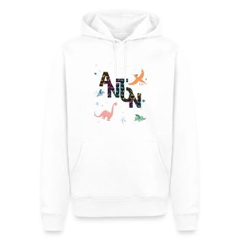 ANTON - Schöner Jungen Name mit Dinosaurier - Männer Premium Bio Hoodie - Weiß - Vorne - Nico (187cm)
