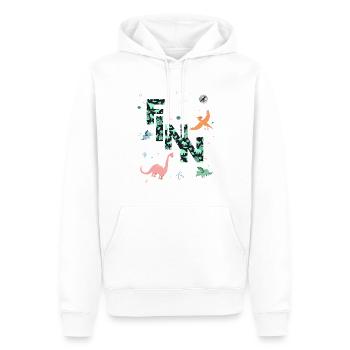 FINN - Beau prénom de garçon avec dinosaure - Sweat à capuche Premium bio Homme - blanc - Devant - Nico (187cm)