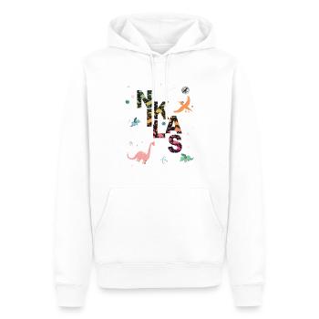 NIKLAS - Schöner Jungen Name mit Dinosaurier - Männer Premium Bio Hoodie - Weiß - Vorne - Nico (187cm)