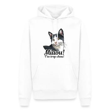 chat noir et blanc Miaou (texte noir) - Sweat à capuche Premium bio Homme - blanc - Devant - Nico (187cm)