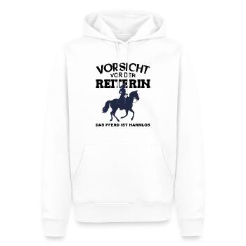 Vorsicht vor der Reiterin, das Pferd ist harmlos - Männer Premium Bio Hoodie - Weiß - Vorne - Nico (187cm)