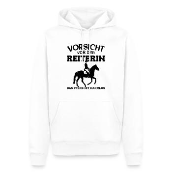 Vorsicht vor der Reiterin, das Pferd ist harmlos - Männer Premium Bio Hoodie - Weiß - Vorne - Nico (187cm)