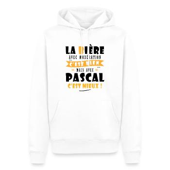 Pascal Bière Cadeau Humour cadeau pascal - Sweat à capuche Premium bio Homme - blanc - Devant - Nico (187cm)