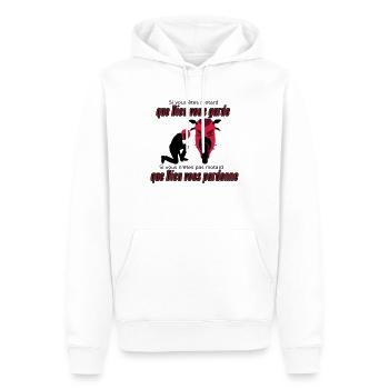 Que Dieu vous pardonne - Sweat à capuche Premium bio Homme - blanc - Devant - Nico (187cm)